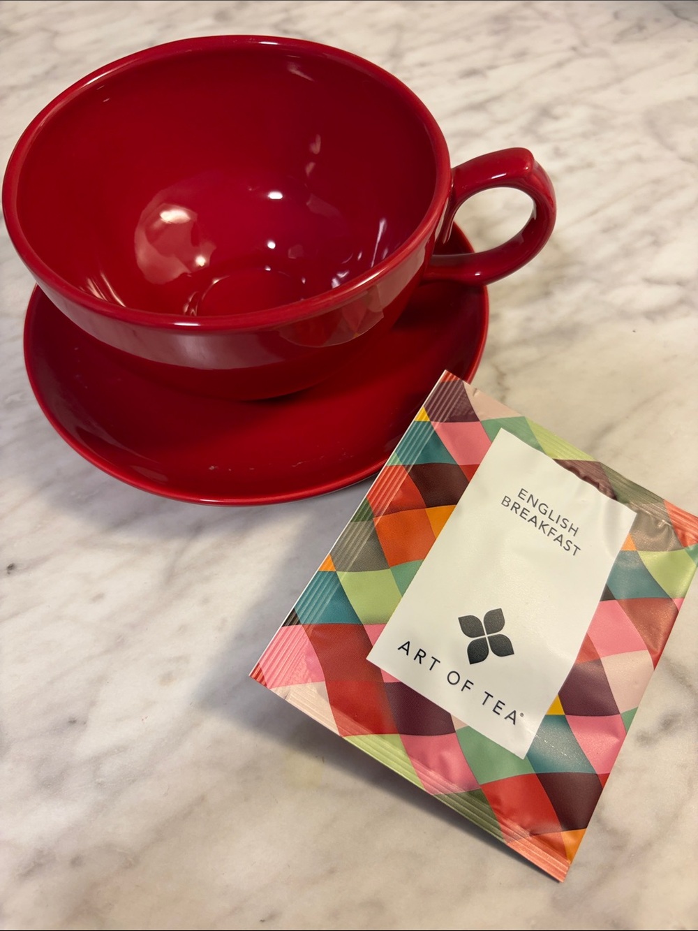 Red Ceramic Teacup and Saucer - Accessory